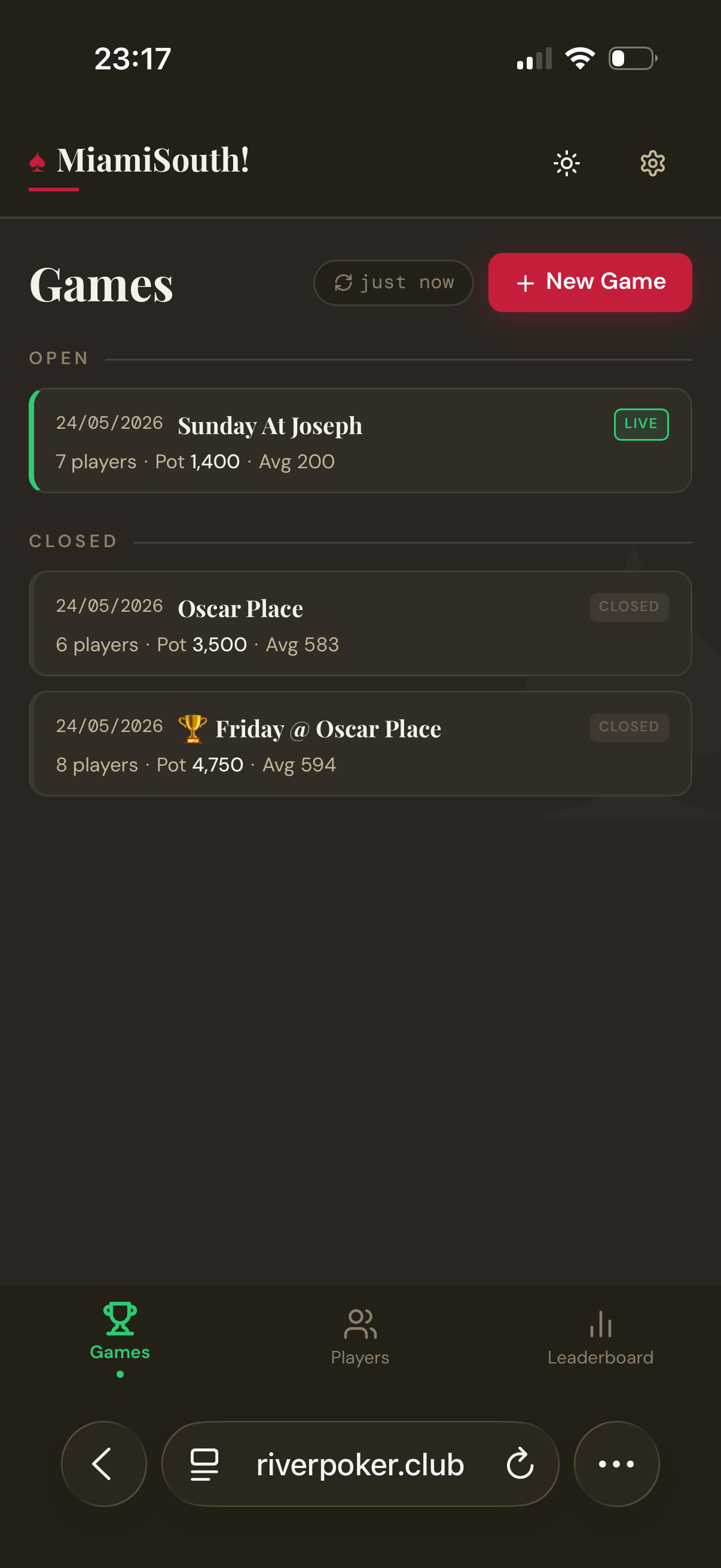 The River app — games view